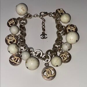 CHANEL Vintage Cream and Gold Charm Bracelet